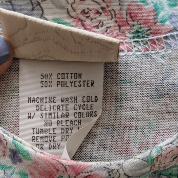 Vintage 1990s Terazzia Pastel Floral Drop Waist Cotton Blend Dress Boho Coastal. - Picture 8 of 8